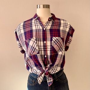 Rails Britt plaid rolled sleeve short top button down shirt • size S